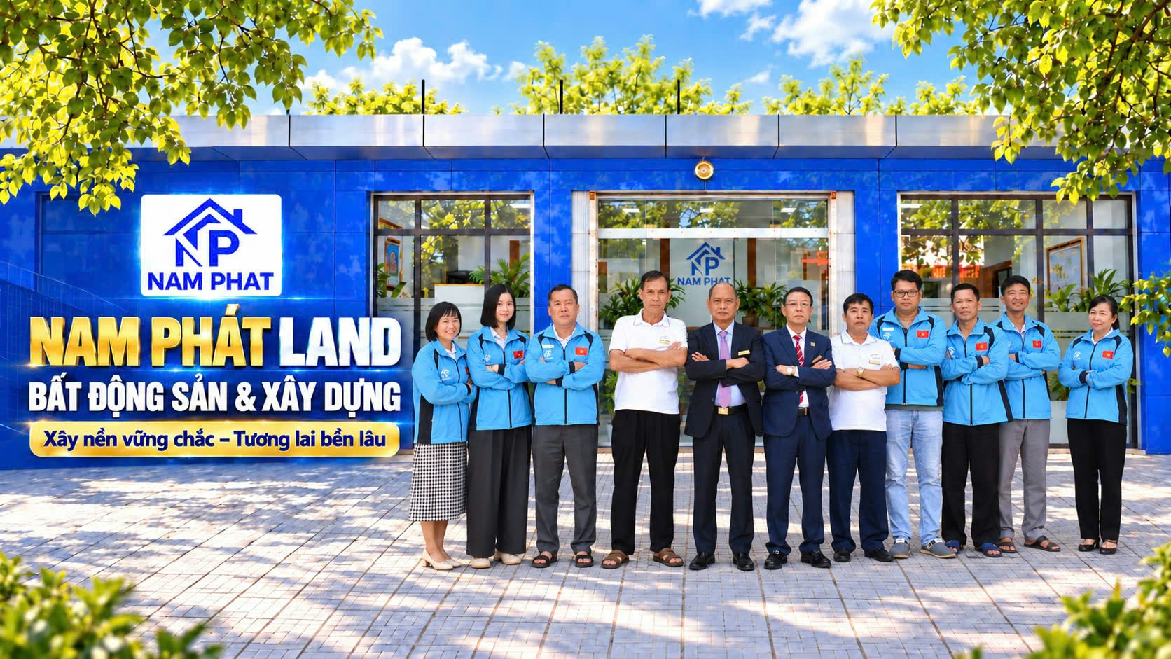 Ảnh tập thể đội ngũ Nam Phát Land trước văn phòng